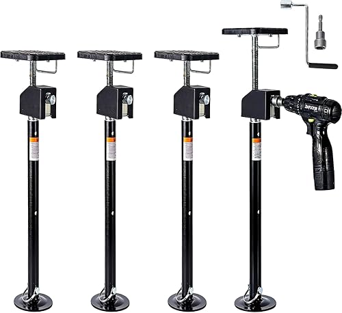 Garvee 4 Pack RV Slide Out Supports Jack with a Flat Top Support Block, RV Stabilizer Jacks Supports Up to 20,000lbs, 21"-49" Quick-Lift Adjustable - Drill & Hand Crank Compatible for Campers & RVs