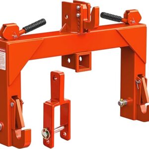 YITAMOTOR 3 Point Quick Hitch with Upgrade Versatile Adapter & 2" Receiver for Category 1 Tractors, 3000 lbs 3-Pt Trailer Hitch Attachment with 5 Level Adjustable Bolt (Orange)