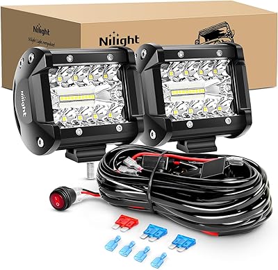 Nilight 60W LED Work Light Bar Spot Flood Combo